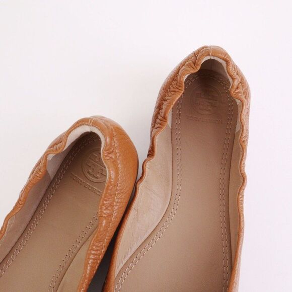 NIB Tory Burch MELINDA Ballet Flats Tumbled Leather in Royal Tan/ Gold in 7.5 - Picture 5 of 11